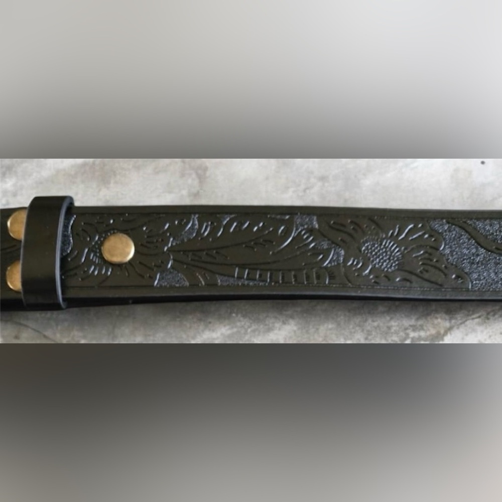 Floral Embossed Leather Belt - Black Premium Engineered Leather